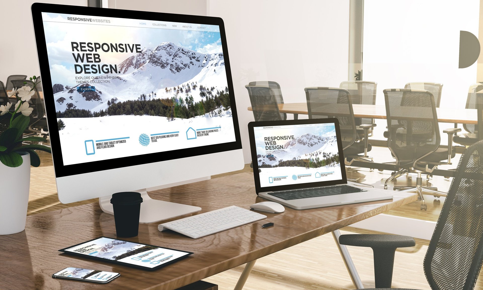 Modern office with web design